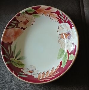 Home Trends Hibiscus And Bamboo Pasta Bowl Burgundy And Cream